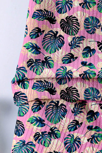 Boys Pink Lycra Blend Tropical Printed T-shirt and Short Clothing Set