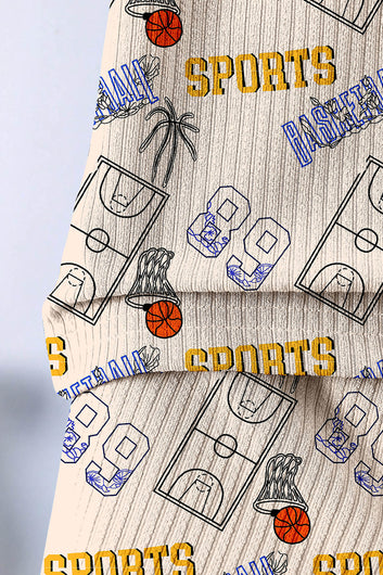 Boys Cream Lycra Blend Printed T-shirt and Short Clothing Set