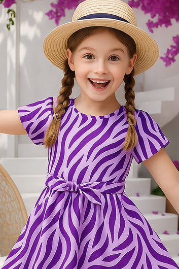 Girl's Purple Cotton Blend Fit & Flare Knee Legth Casual Dress
