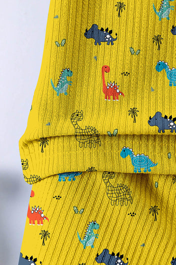 Boys Yellow Lycra Blend Animal Printed Clothing Set