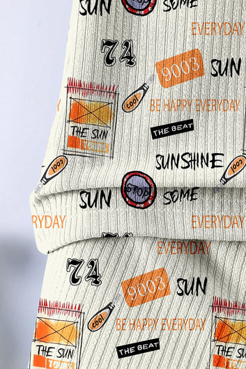 Boys Cream Lycra Blend Printed T-shirt and Short Clothing Set