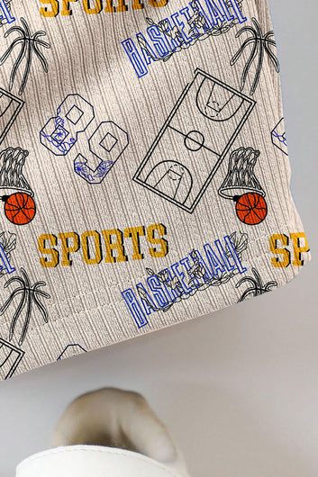 Boys Cream Lycra Blend Printed T-shirt and Short Clothing Set