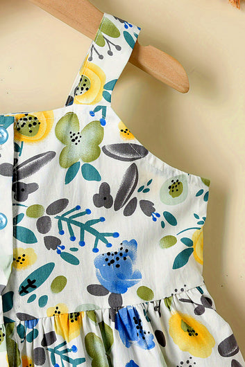 Baby Girl's Multicolor cotton Bland Floral Printed Fit & Flare Casual Dress