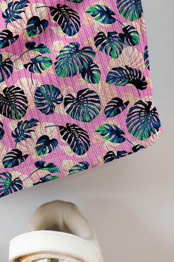 Boys Pink Lycra Blend Tropical Printed T-shirt and Short Clothing Set