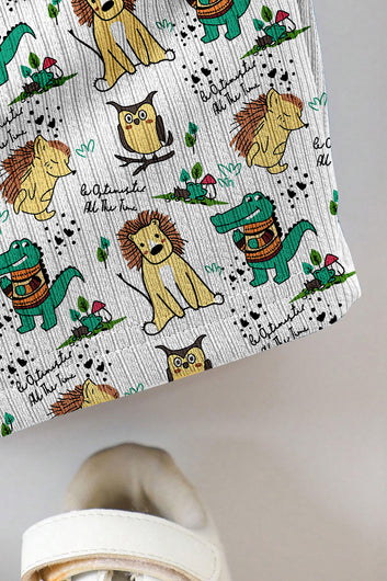 Boys White Lycra Blend Animal Printed T-shirt and Short Clothing Set