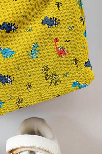 Boys Yellow Lycra Blend Animal Printed Clothing Set