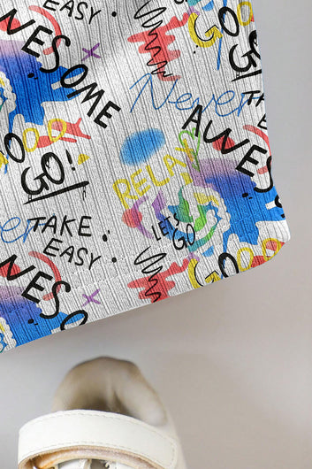 Boys White Rib Graphic Print T-Shirt and Shorts Set For Causal Wear