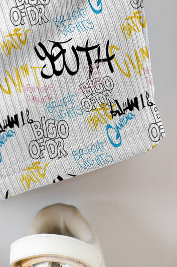 Boys White Lycra Blend Printed T-shirt and Short Clothing Set