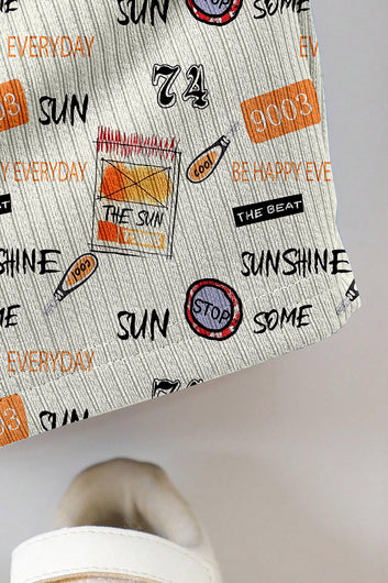 Boys Cream Lycra Blend Printed T-shirt and Short Clothing Set