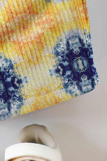 Boys Yellow Lycra Blend Printed T-shirt and Short Clothing Set