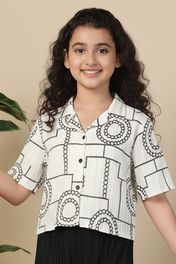 Girl's White Blend Embroidered Clothing Set