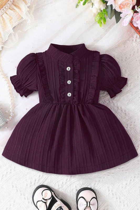 Girls Dark Purple Cottton Blend Solid A-Line Casual Knee Length Dress