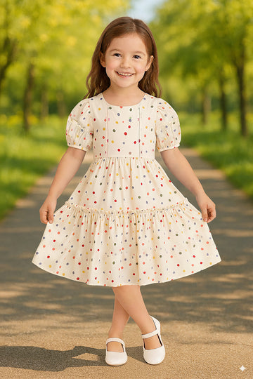 Girls Multicolor Cotton Blend Knee Length Floral Printed Fit and Flared Casual Dress