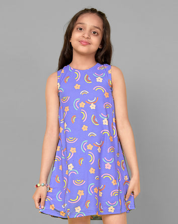 Baby Girl's Light Blue Floral Print A-Line Summer Dress