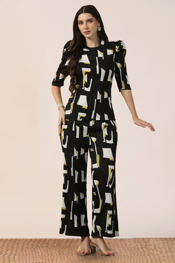 Womens Black Cotton Blend Abstract Printed co-ord Sets