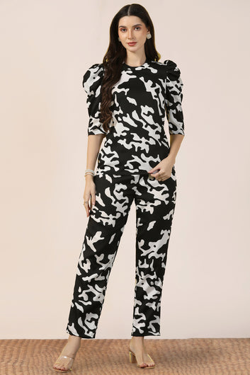 Womens Black Cotton Blend Abstract Printed co-ord Sets