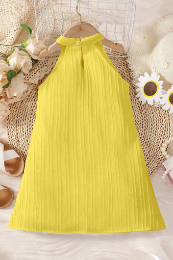 Girls Yellow Cottton Blend Solid Fit And Flare Knee Length Dress