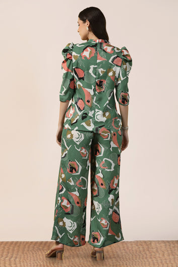 Womens Mehendi Cotton Blend Abstract Printed co-ord Sets