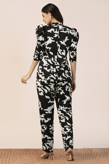 Womens Black Cotton Blend Abstract Printed co-ord Sets