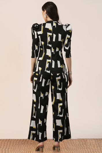 Womens Black Cotton Blend Abstract Printed co-ord Sets