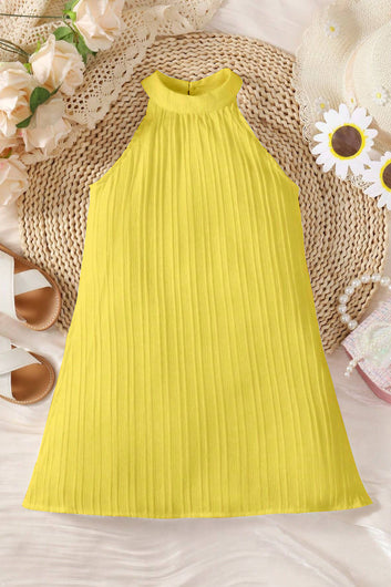 Girls Yellow Cottton Blend Solid Fit And Flare Knee Length Dress