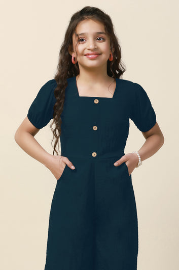 Girls Dark Blue Sugarcane Solid Ankle Length Jumpsuit