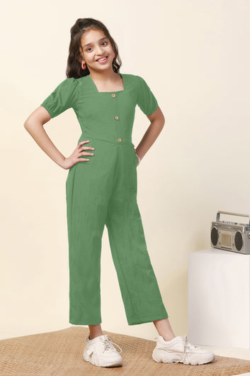 Girls Pista Sugarcane Solid Cut-Out Ankle Length Jumpsuit