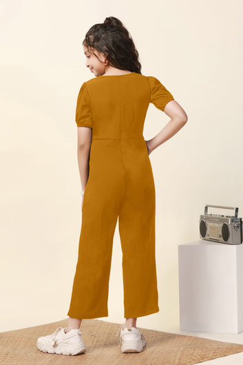 Girls Mustard Sugarcane Solid A-Line Ankle Length Jumpsuit