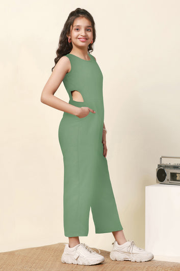 Girls Pista Sugarcane Solid Ankle Length Jumpsuit