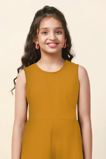 Girls Mustard Sugarcane Solid Ankle Length Jumpsuit