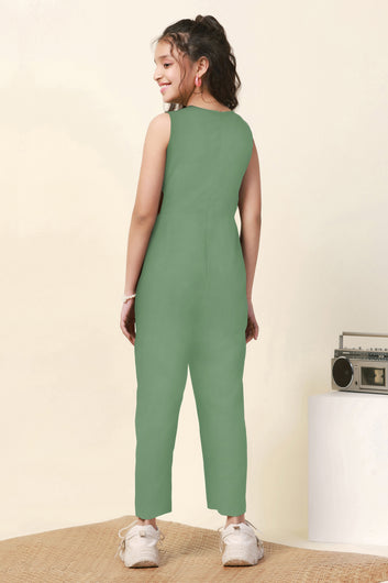 Girls Pista Sugarcane Solid Ankle Length Jumpsuit