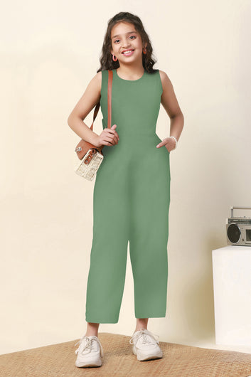 Girls Pista Sugarcane Solid Ankle Length Jumpsuit