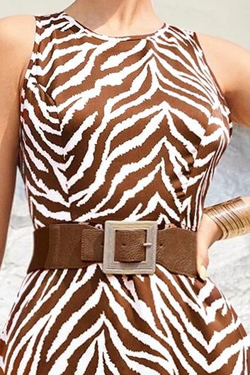 Womens Brown Delta Zebra Printed Calf Length Western Dress