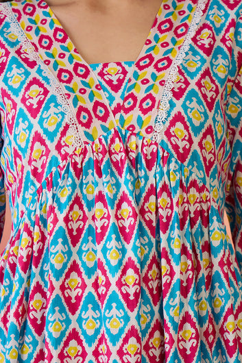 Womens Multi Color Cotton Printed Kurta Pant With Dupatta Set