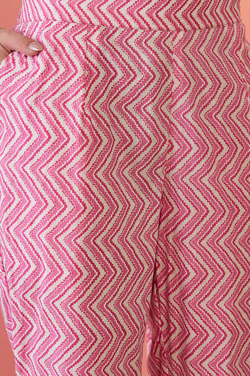 Women’s Pink Cotton Printed Kurta Pant With Dupatta Set