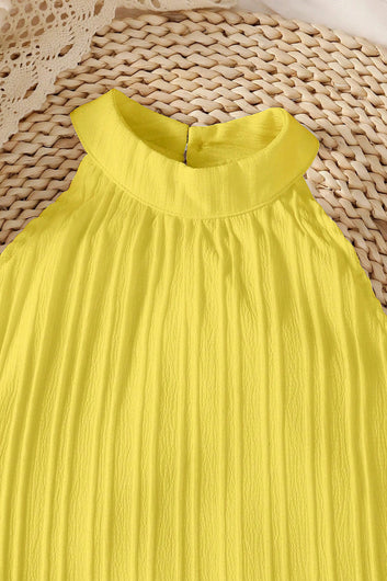 Girls Yellow Cottton Blend Solid Fit And Flare Knee Length Dress