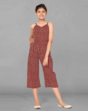 Girls Calf Length Floral Printed Jumpsuit