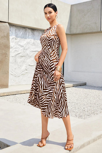 Womens Brown Delta Zebra Printed Calf Length Western Dress