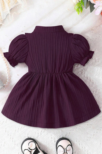 Girls Dark Purple Cottton Blend Solid A-Line Casual Knee Length Dress