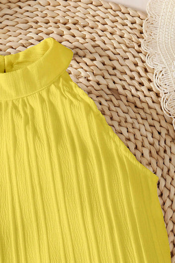 Girls Yellow Cottton Blend Solid Fit And Flare Knee Length Dress