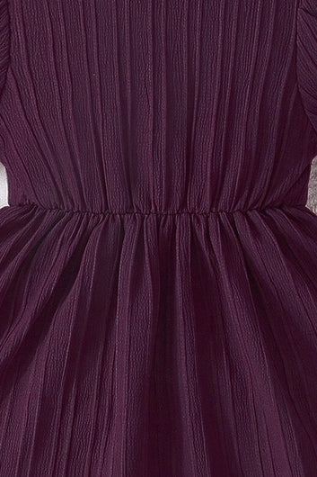 Girls Dark Purple Cottton Blend Solid A-Line Casual Knee Length Dress