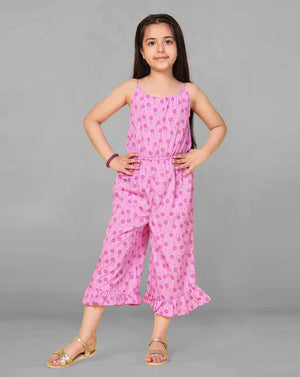 Girls Purple Floral Printed Jumpsuit