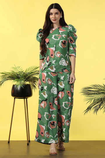 Womens Mehendi Cotton Blend Abstract Printed co-ord Sets