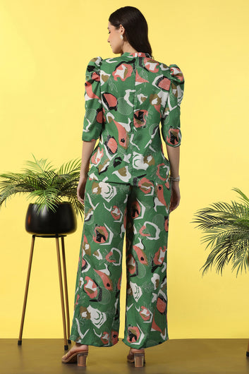 Womens Mehendi Cotton Blend Abstract Printed co-ord Sets