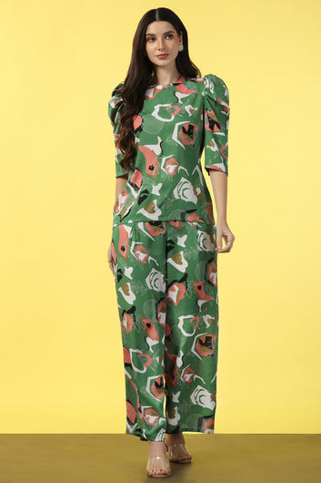 Womens Mehendi Cotton Blend Abstract Printed co-ord Sets