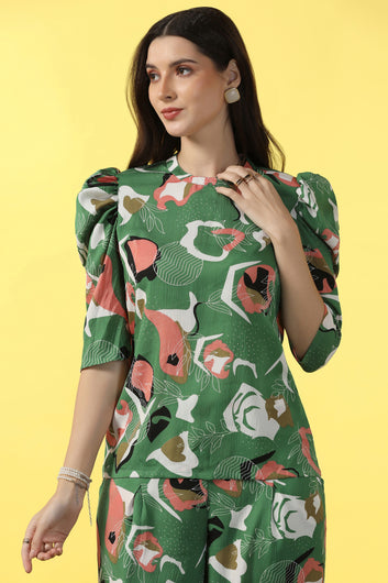 Womens Mehendi Cotton Blend Abstract Printed co-ord Sets