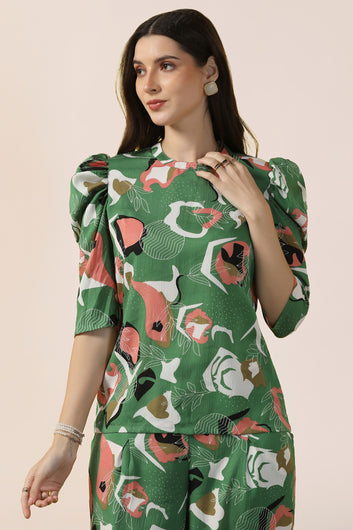 Womens Mehendi Cotton Blend Abstract Printed co-ord Sets