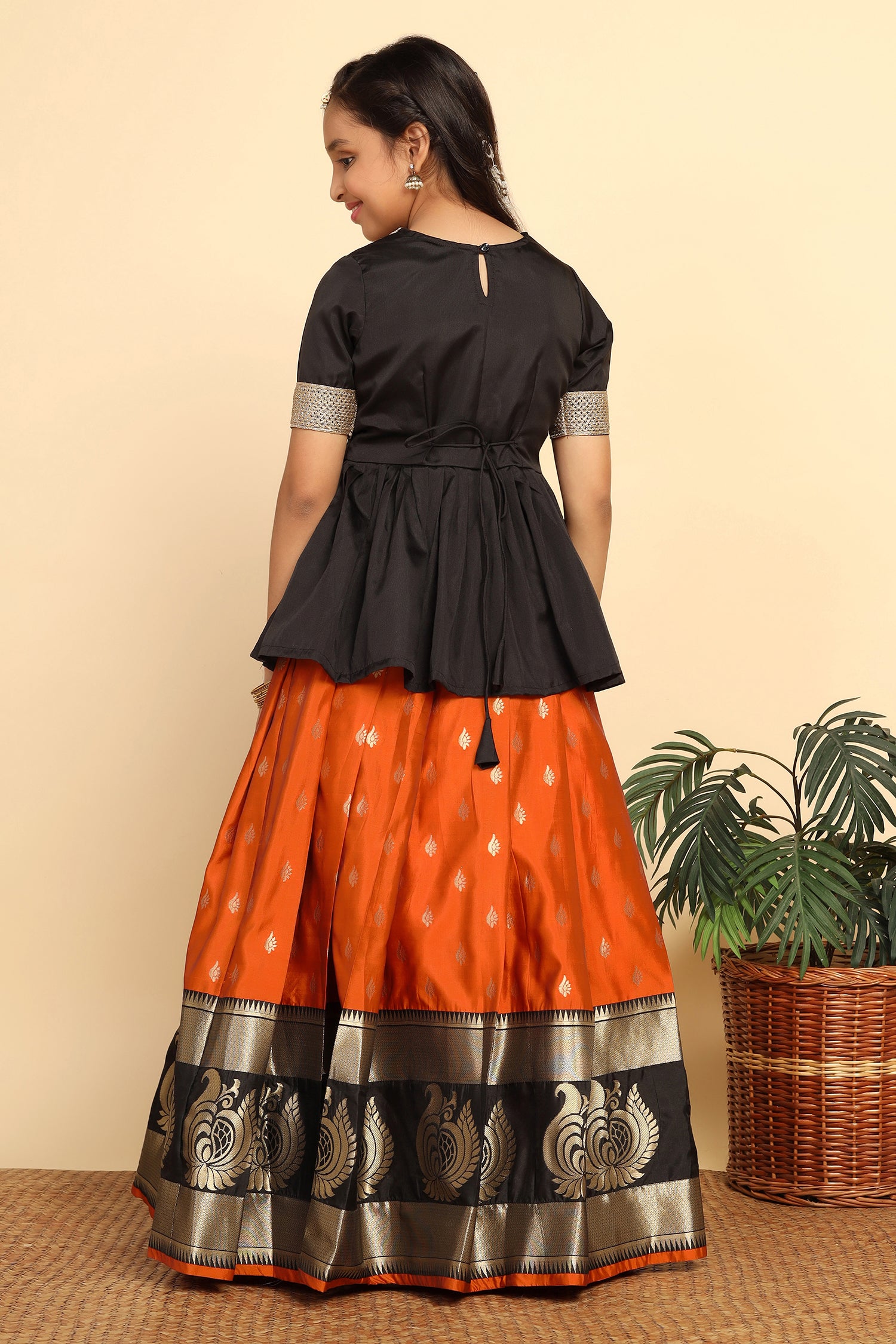 Shop Black Gamthi Work Cotton Navratri Lehenga Choli From Ethnic Plus