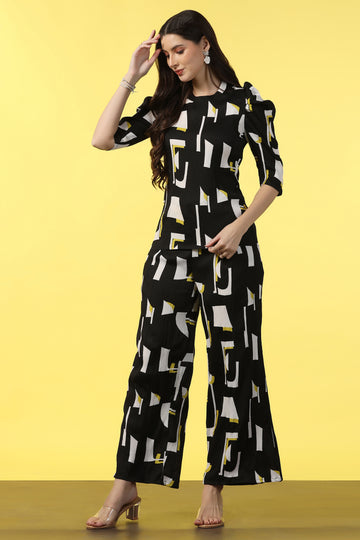 Womens Black Cotton Blend Abstract Printed co-ord Sets