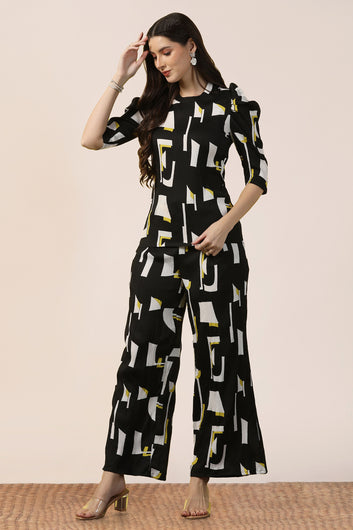 Womens Black Cotton Blend Abstract Printed co-ord Sets